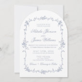 Eleganter Staubblauer Blumen-Boho-Chic-Bogen zur H Einladung (Vorderseite)