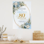 Eleganter staubblauer Blumen-Goldrahmen 80. Geburt Poster (Küche)