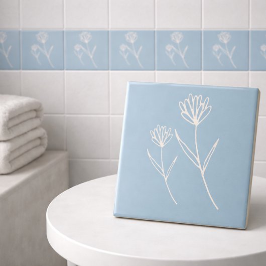Eleganter staubblauer einfacher Blumen  Fliese