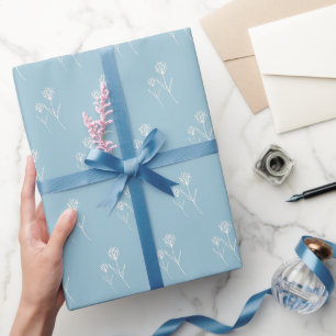 Eleganter staubblauer einfacher Blumen Geschenkpapier