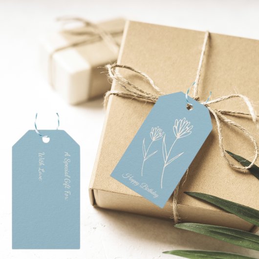 Eleganter staubblauer einfacher Blumenstrauß Geschenkanhänger