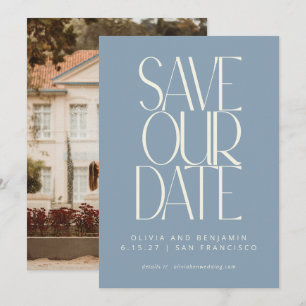 Eleganter Staubblauer Einfacher Moderner Trendiger Save The Date