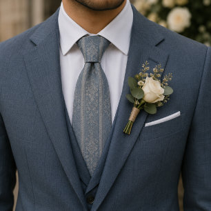 Eleganter staubblauer floraler Brokat Krawatte