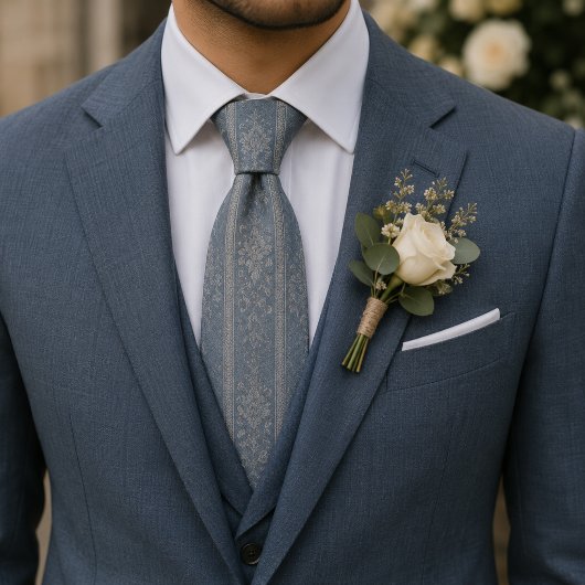 Eleganter staubblauer floraler Brokat Krawatte