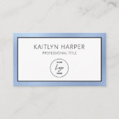 Eleganter staubblauer Folienrand-Logo-QR-Code Visitenkarte (Vorderseite)