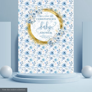 Eleganter staubblauer goldener Baby Shower Wandtep Wandteppich