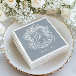 Eleganter staubblauer Monogramm-Wappenschild-Schri Serviette