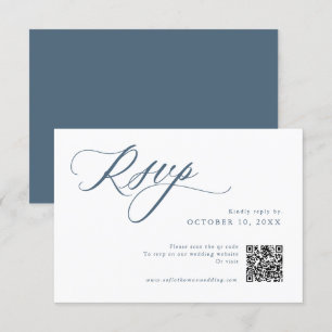 Eleganter Staubblauer QR-Code Einfach minimalisti RSVP Karte