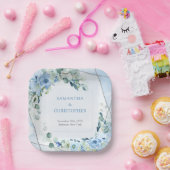 Eleganter, staubblauer silberfarbener Aquarellrahm Pappteller (Party)