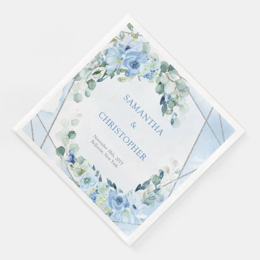 Eleganter, staubblauer silberfarbener Aquarellrahm Serviette (Ecke)