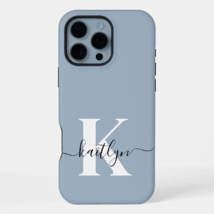 Eleganter staubblauer Skript-Monogramm iPhone 16 Pro Max Hülle