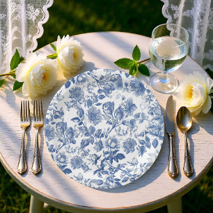 Eleganter staubblauer Toile-Blumen-Hochzeit Pappteller