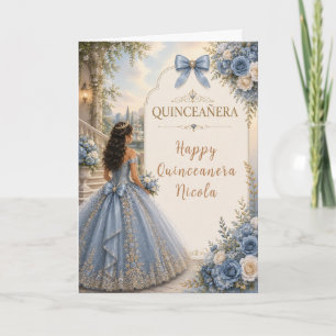 Eleganter staubblauer und silberner Quince Karte
