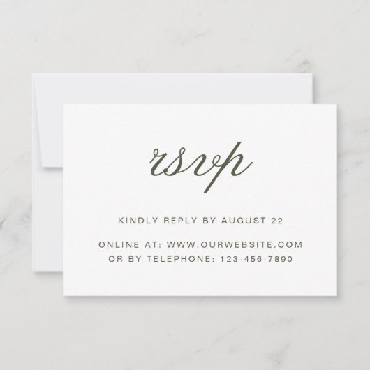 Eleganter Staubgrün-Script-Klassiker Hochzeit RSVP Karte (Vorderseite)
