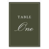 Eleganter Staubgrün-Script-Klassiker Hochzeit Tischnummer (Vorderseite)