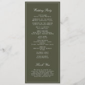Eleganter Staubgrüner Skript Klassische Hochzeit Programm (Rückseite)