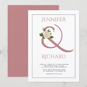 Eleganter, staubiger Ampersand, Rosenhochzeit Einladung