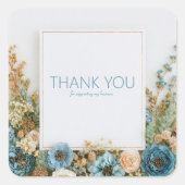 Eleganter staubiger blauer Trockenblumen-Goldrahme Quadratischer Aufkleber (Vorderseite)