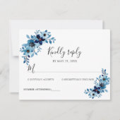 eleganter staubiger Blauton Wasserfarben Blumenstr RSVP Karte (Vorderseite)