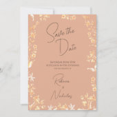 Eleganter staubiger Terrakotta-Kupfer-Wildblumen-2 Save The Date (Vorderseite)