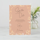 Eleganter staubiger Terrakotta-Kupfer-Wildblumen-2 Save The Date (Stehend Vorderseite)