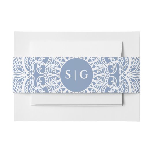 Eleganter, staubiger, weißer Spitzenmanala Einladungsbanderole (Vorderseite Beispiel)