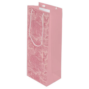 Eleganter Staubrosaroter Rocaille-Rokokó-Toile Geschenktüte Für Weinflaschen