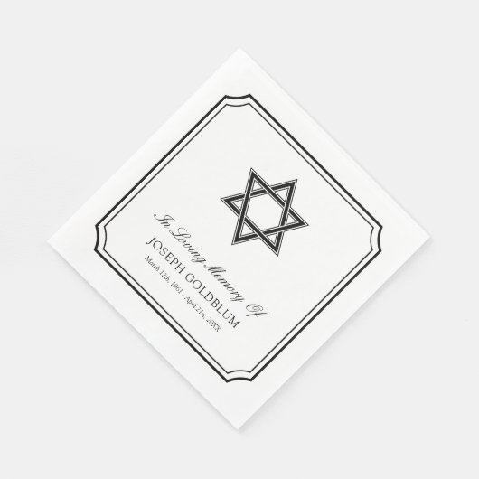 Eleganter Stern von David in Love Memory Beerdigun Serviette (Ecke)