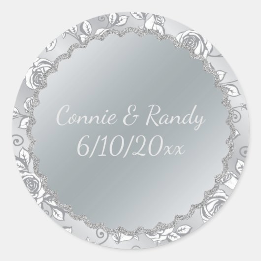 Eleganter Sticker für die Silver Monogram Hochzeit (Vorderseite)