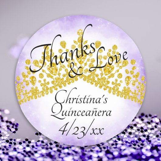 Eleganter Sticker für Lila & Gold Tiara Quinceaner