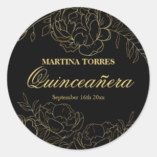 Eleganter Sticker für Quinceanera Black and Gold F