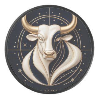 ♉ Eleganter Stier-Zodiac Gold-Bulle Astrologie ✨ Eishockey Puck