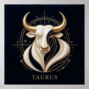 ♉ Eleganter Stier-Zodiac Gold-Bulle Astrologie ✨ Poster