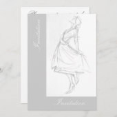 Eleganter Stift zeichne Frauen in Kleidung Einladung (Vorne/Hinten)