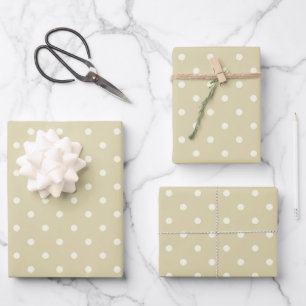 Eleganter Stil Blassbeige Ecru und weiße Polka Dot Geschenkpapier Set