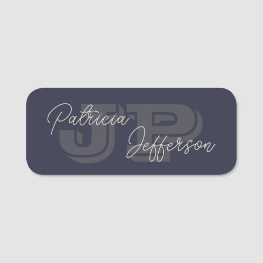 Eleganter Stil Indigo Dark Blue Mit Monogramm: Mod Namensschild (Vorderseite)