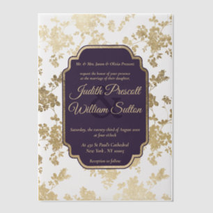 Eleganter Stil Tolopea Lila Gold Florale Hochzeit Pergament Einladungen