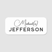 Eleganter Stil Weiß Schwarz Minimalistisch: Berufl Namensschild (Vorderseite)