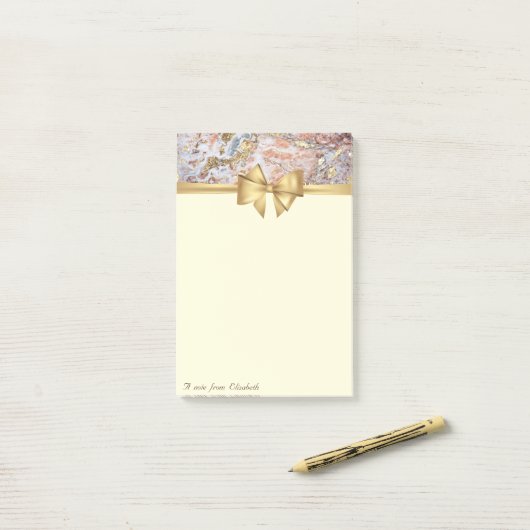 Eleganter Stilftiger, Bow, Gold Marmor Texture Gli Post-it Klebezettel (Auf Schreibtisch)