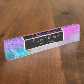 Eleganter Stilftiger Glitzer Bokeh, Violettmarmor, Namensplakette (Seite)