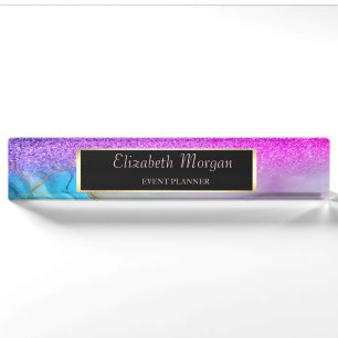 Eleganter Stilftiger Glitzer Bokeh, Violettmarmor, Namensplakette