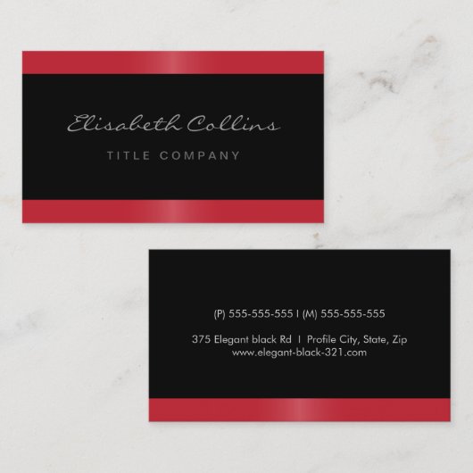 Eleganter Stilftiger Satin-Rot-Rand Schwarz Visitenkarte (Vorne/Hinten)