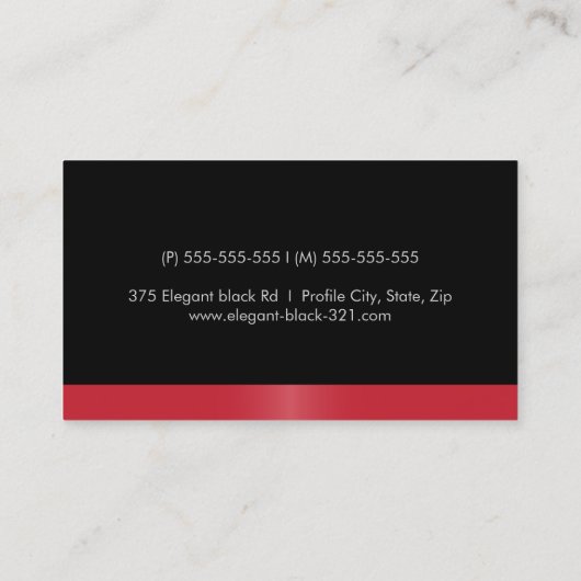 Eleganter Stilftiger Satin-Rot-Rand Schwarz Visitenkarte (Rückseite)