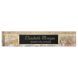Eleganter Stilgold Glitzer Bokeh, Marmor, Rahmen Namensplakette