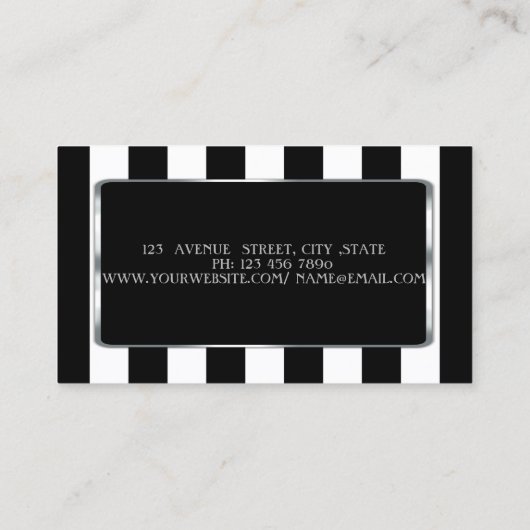 Eleganter Stilstil, modern, gestreift, schwarzer R Visitenkarte (Rückseite)
