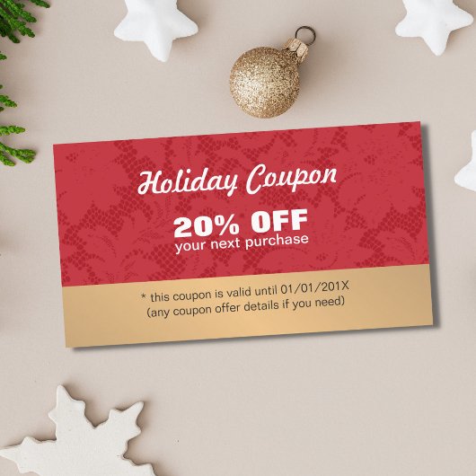 Eleganter Stilvoll Red Lace Gold Holiday Coupon