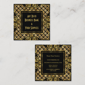 Eleganter stilvoller Art Deco Gold Schwarz Vintage Quadratische Visitenkarte