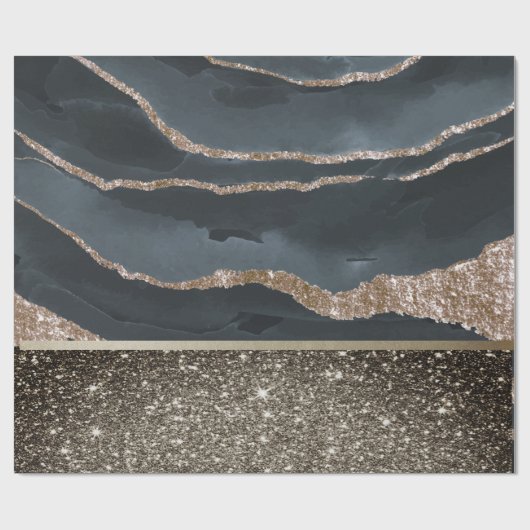 Eleganter, stilvoller Black Gold Glitzer Shiny Mar Geschenkpapier (Flach)