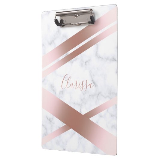 Eleganter stilvoller girly Rosengoldweißmarmor Klemmbrett (Links)