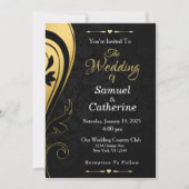 Eleganter, stilvoller Gold Black Deko Wedding Cust Einladung (Vorderseite)